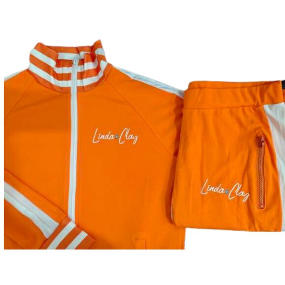 Women's Stylish Activewear Tracksuit Striped Orange/White Stripe Pants 2 Pc Set - Picture 4 of 7